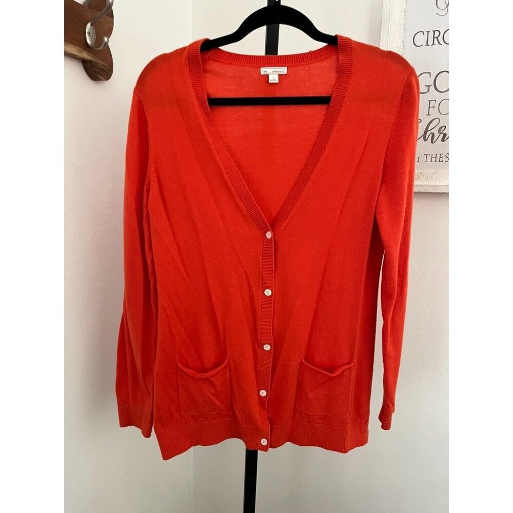 EUC Gap Womens Orange Cardigan Sweater L Merino Wool & Nylon Blend Button Front